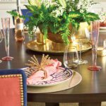Blue and pink place setting