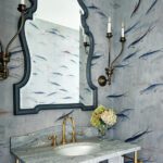Powder room with hand-painted fish