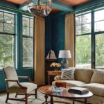 Study with grasscloth and wall covering and teal trim