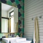 Bathroom with colorful accent tile wall