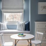 Children's room with small round table and a window seat.