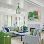 Coastal living room with a blue and green color palette