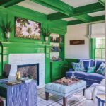 Home office with bright green walls