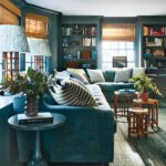 Cozy family room color-drenched in blue.