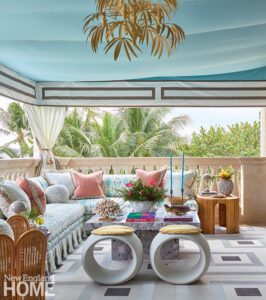 Roof deck decorated with Palm Beach flair.