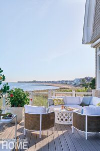 Outdoor entertaining space overlooking Long Island Sound.