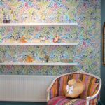 Floral wallpaper and shelves at A Little Moore