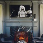 Glossy gray fireplace with a photo of Debbie Harry