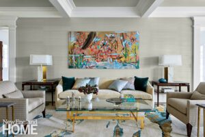 Elegant living room with bold contemporary artwork.