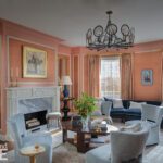 Traditional coral pink living room