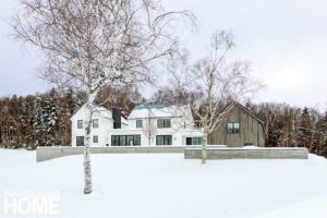 Exterior of white Vermont contemporary homestead
