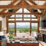 Post and beam great room with a view of the Green Mountains