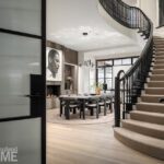 Entry of a luxurious Boston home looking into a dining room.