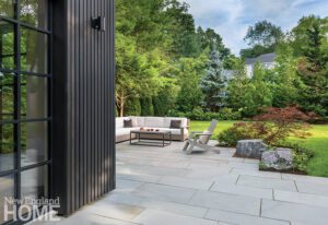 Bluestone terrace with a contemporary outdoor seating area.
