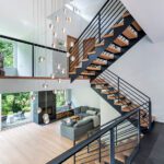 Contemporary white oak and steel staircase
