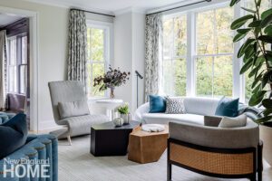 Living room seating area with large windows