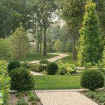 A grand landscape design with a winding drive