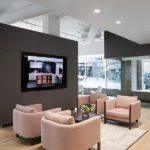 Lounge area with pink arm chairs