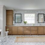 Primary bathroom with cerused-oak cabinetry