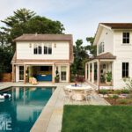 Rectangular pool and shingle style pool house