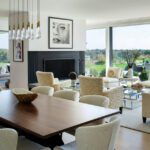 Great room with contemporary furnishings and lighting