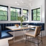 U-shaped banquet with a white contemporary chandelier