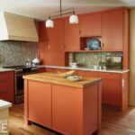 kitchen with terracotta colored cabinets