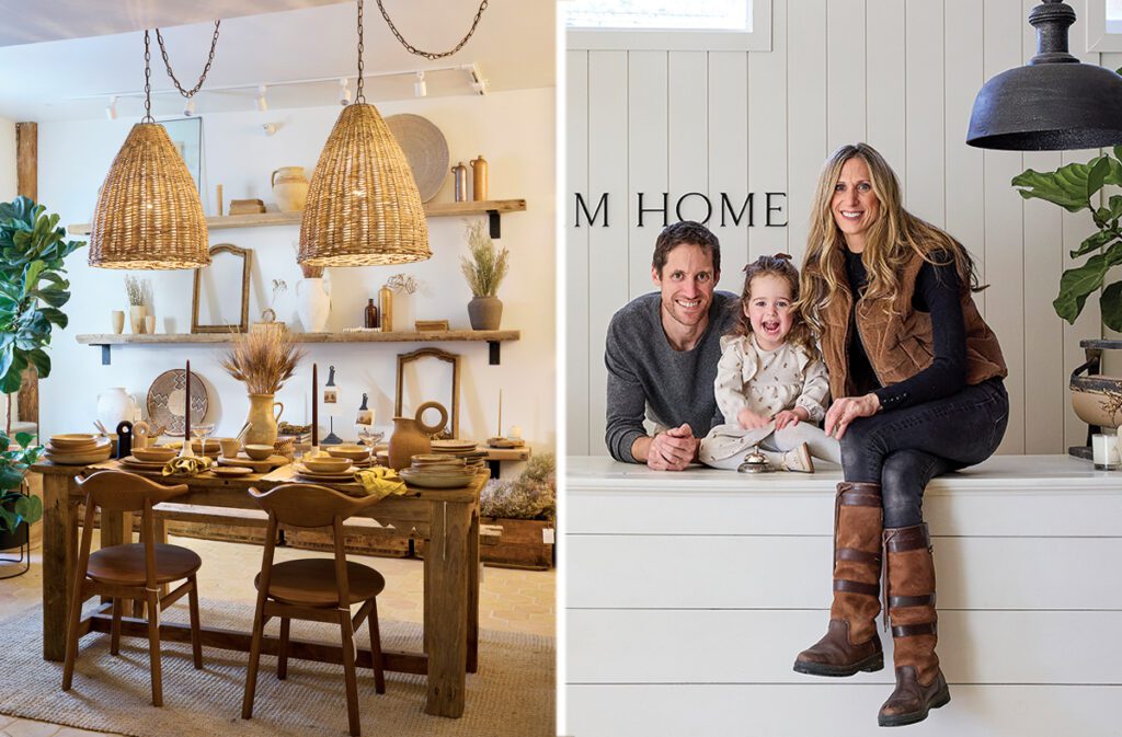 Two images. The first features a display area at Farm Home and the second is a portrait of the Bry family.