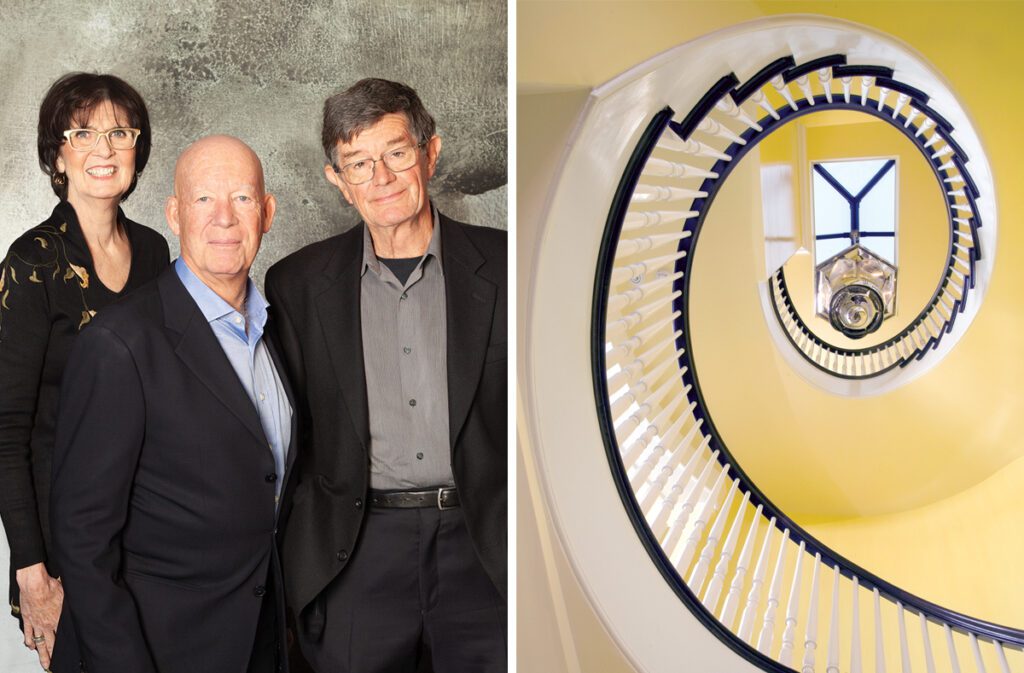 Portrait of Payne|Bouchier along with an image of a spiraling staircase
