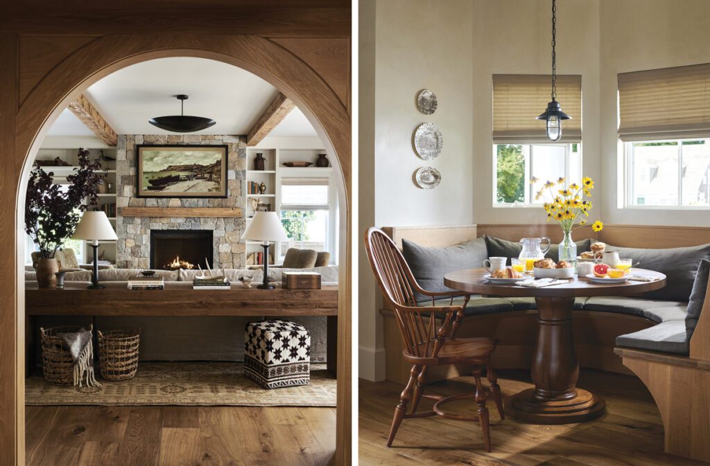 Two images from a Cape Cod home decorated in neutrals
