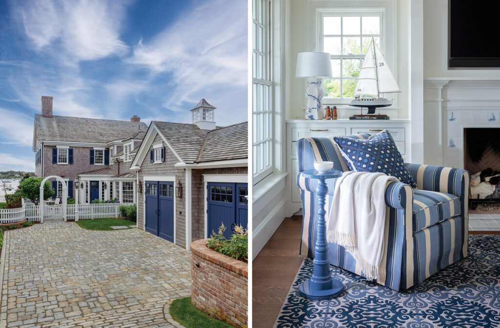Two images of a home on the harbor in Martha's Vineyard