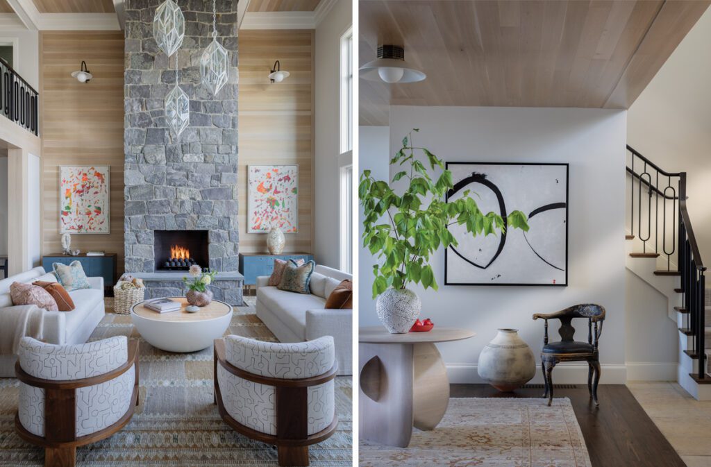 Two images of a home on Lake Winnepesaukee designed by Daher Interior Design