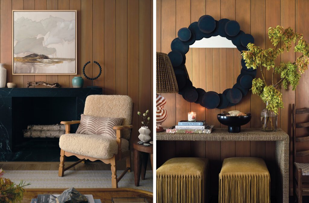Two images of a contemporary Maine home designed by Erin Gates