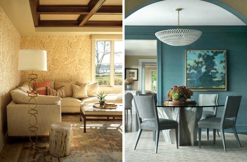 Two images of a Stamford Tudor-style home designed by Patricia O'Shaughnessey